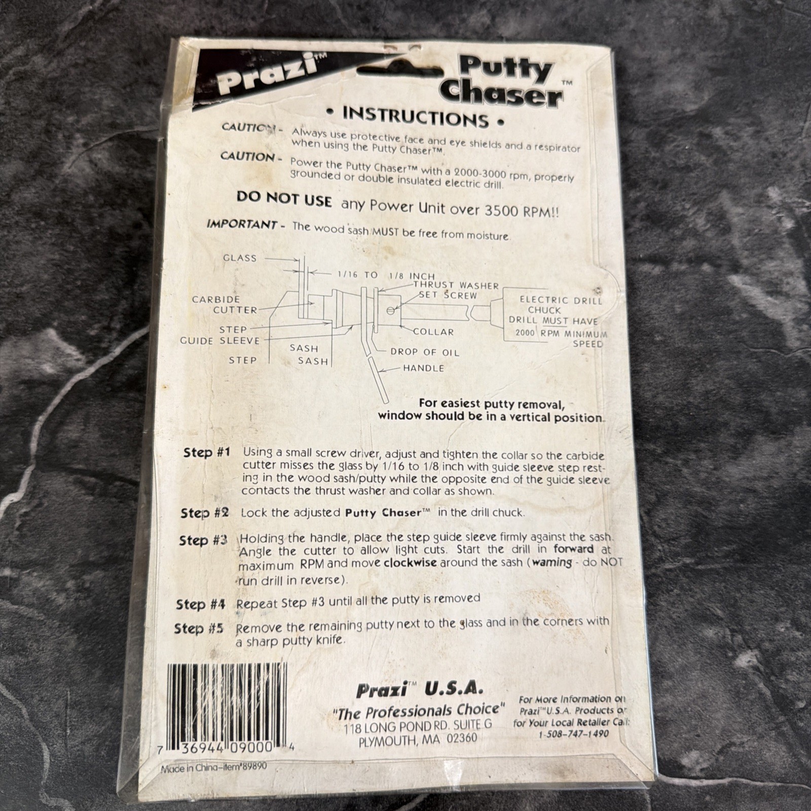 Vintage Prazi Putty Chaser PR9000 Window Glazing Removal Tool Drill Bit