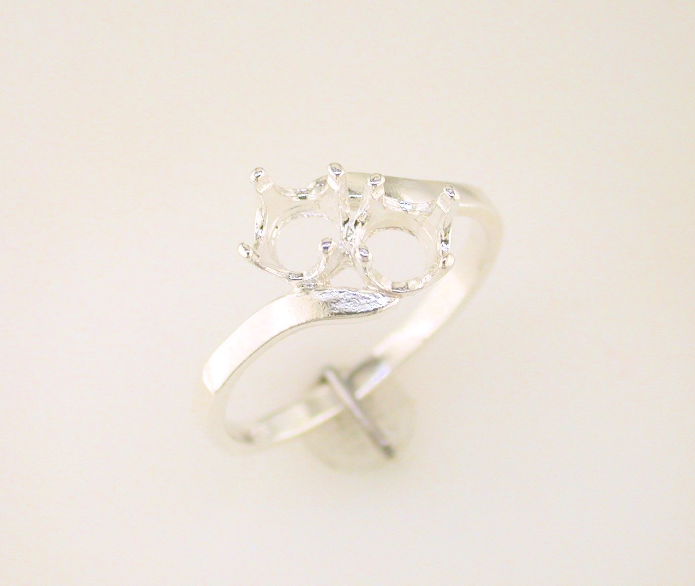 Two Stone Round Bypass Ring Setting Sterling Silver