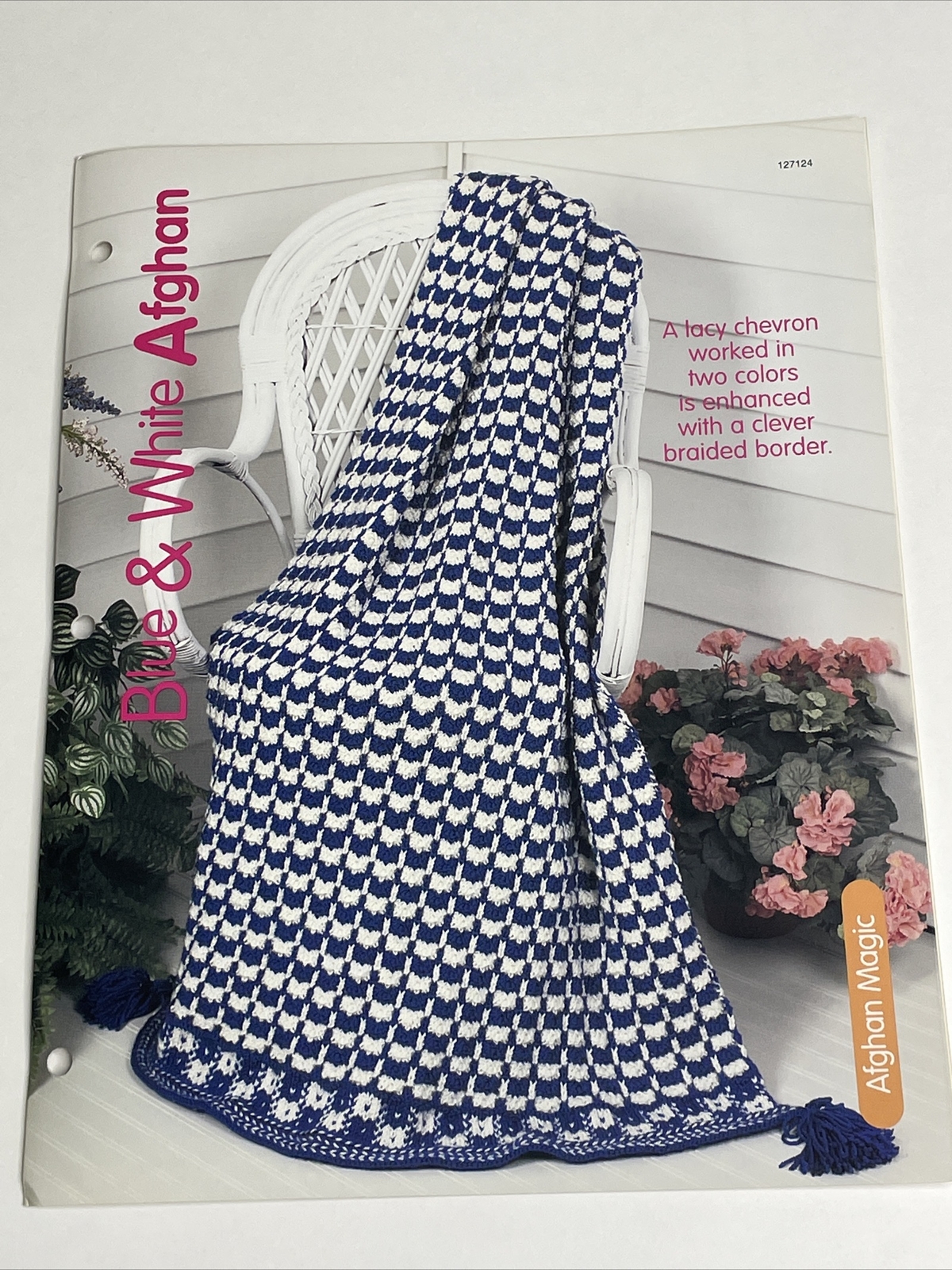 Blue & White Afghan Lacy Chevron Knitting Pattern House of White Birches