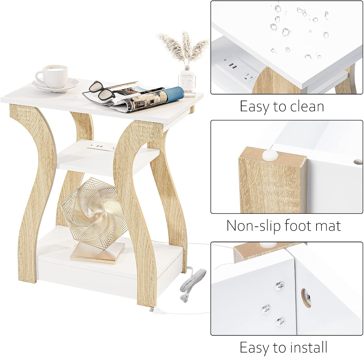 End Table W/ Charging Station Side Table W/ USB Ports & Outlets Nightstand 3