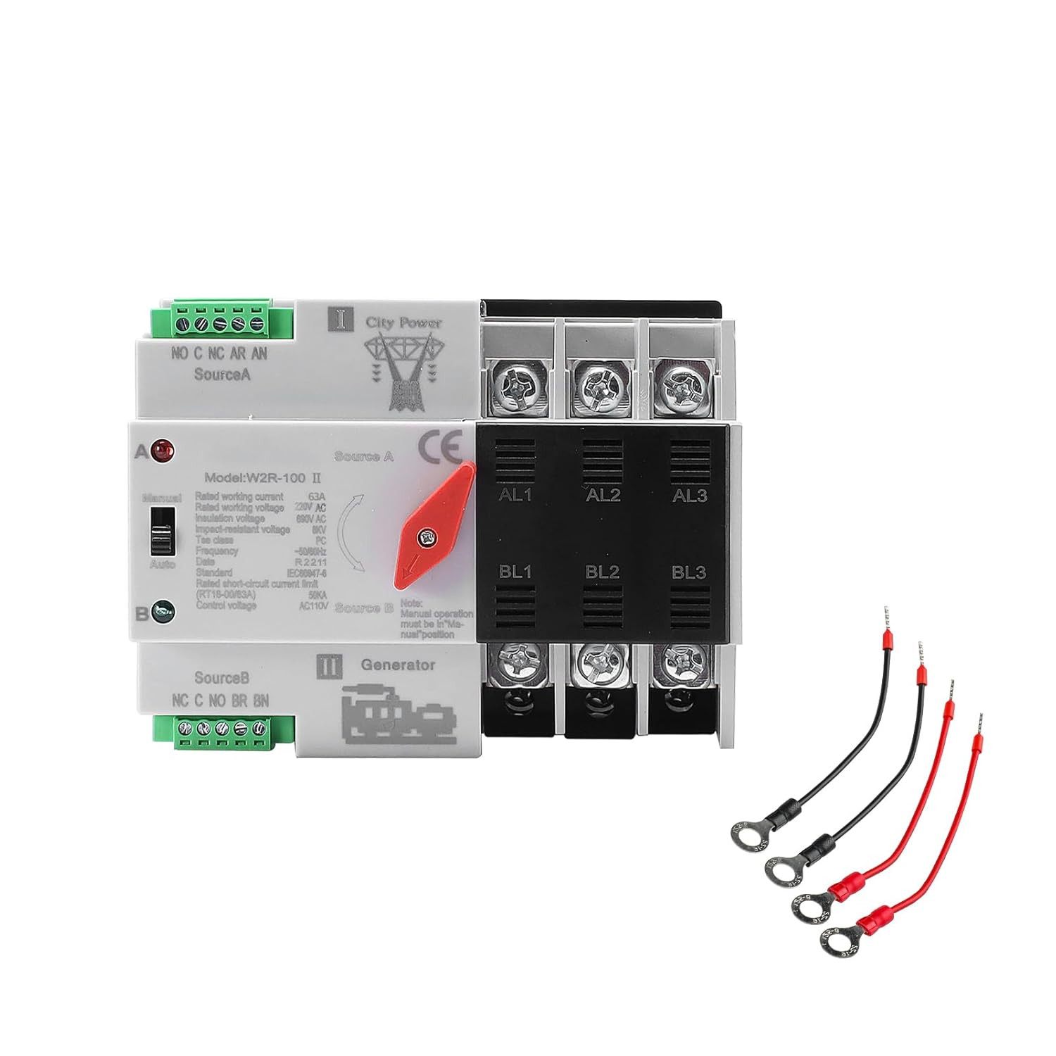 63Amp AC220V Automatic/Manual Transfer Switch 3P 50/60Hz, 3POLE 63A Mini ATS Sol