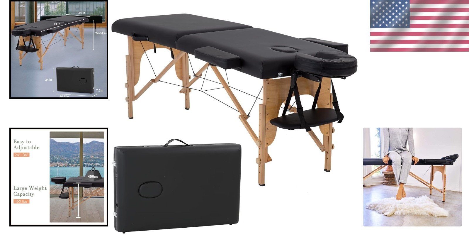 Portable Height Adjustable Massage Table - 24" Wide, 2 Folding Design