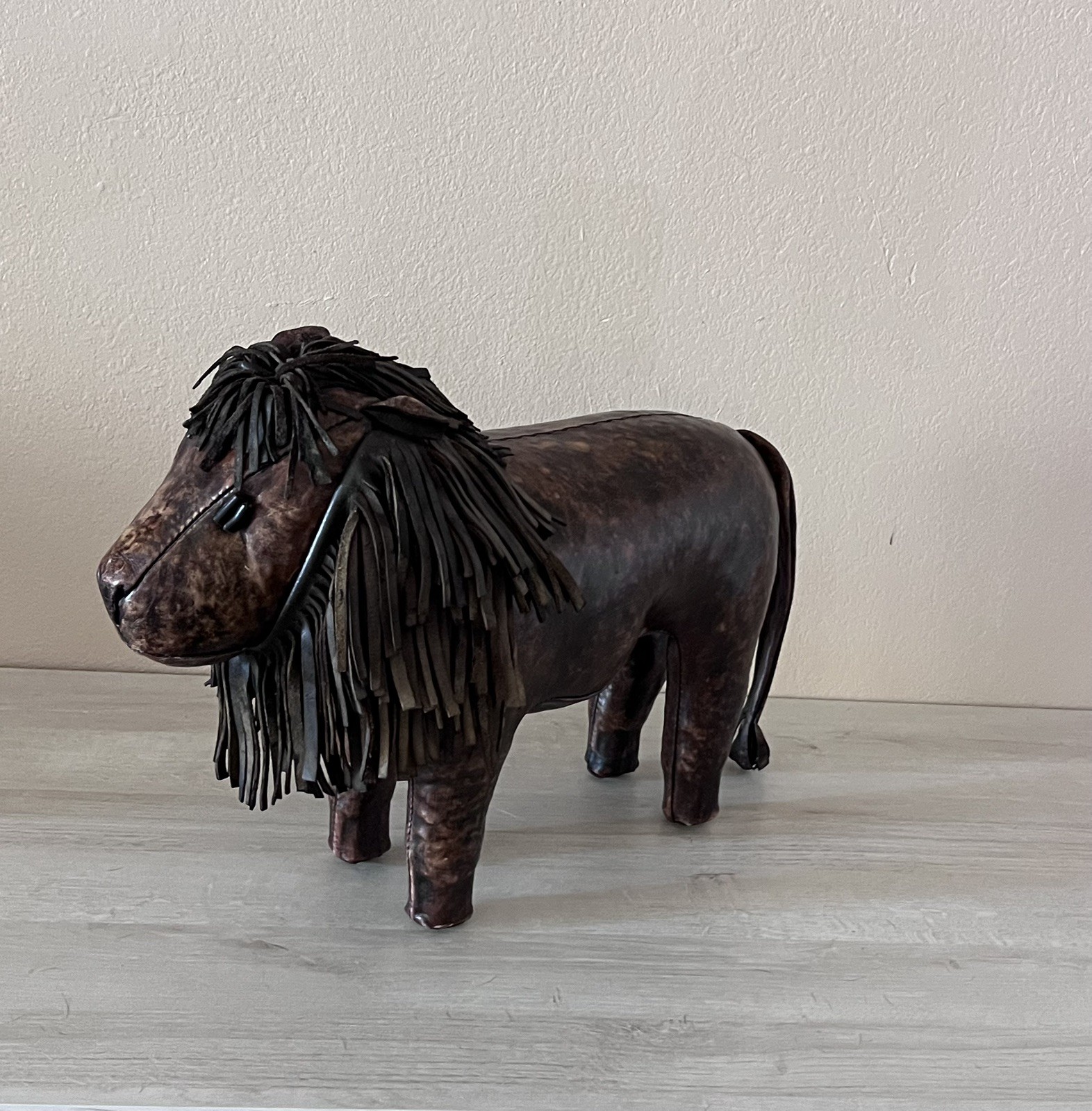 Vintage Dimitri Omersa Lion Leather Footstool