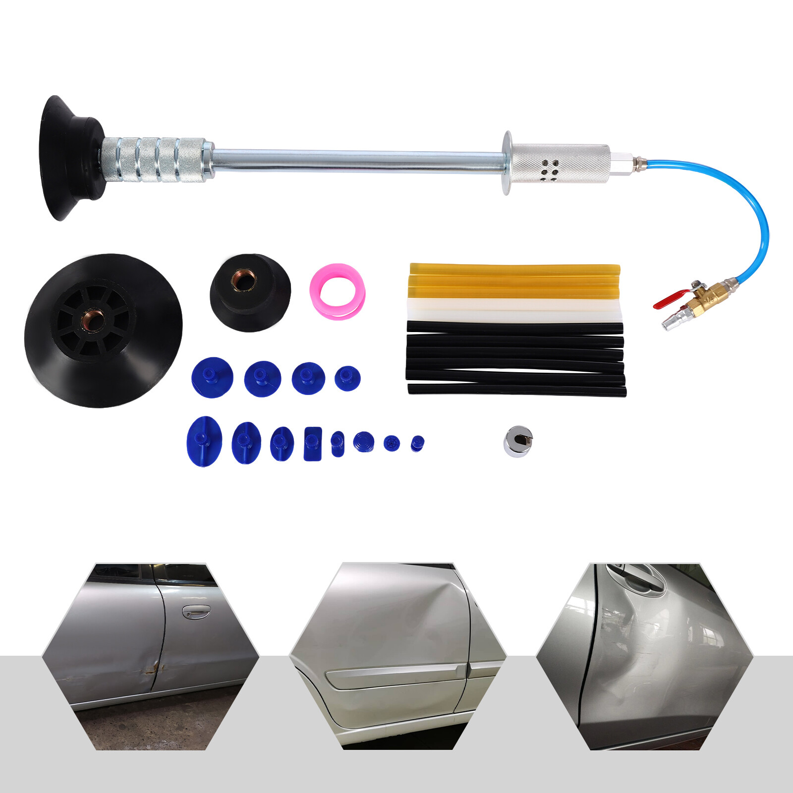 Air Pneumatic Dent Puller Car Auto Body Repair Suction Cup Slide Tool Hammer Kit