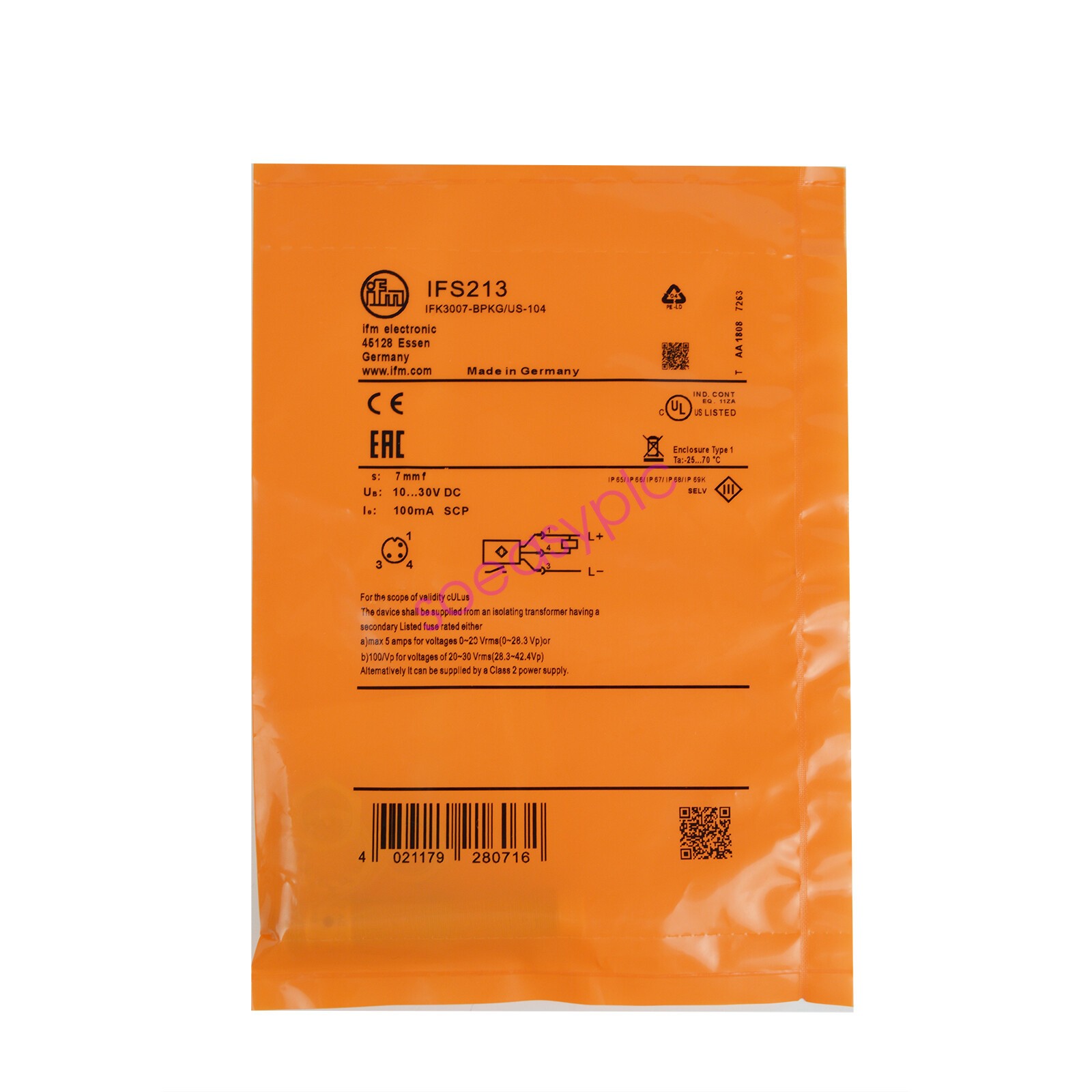 IFM IFS213 IFK3007-BPKG/US-104 Proximity Switch New #