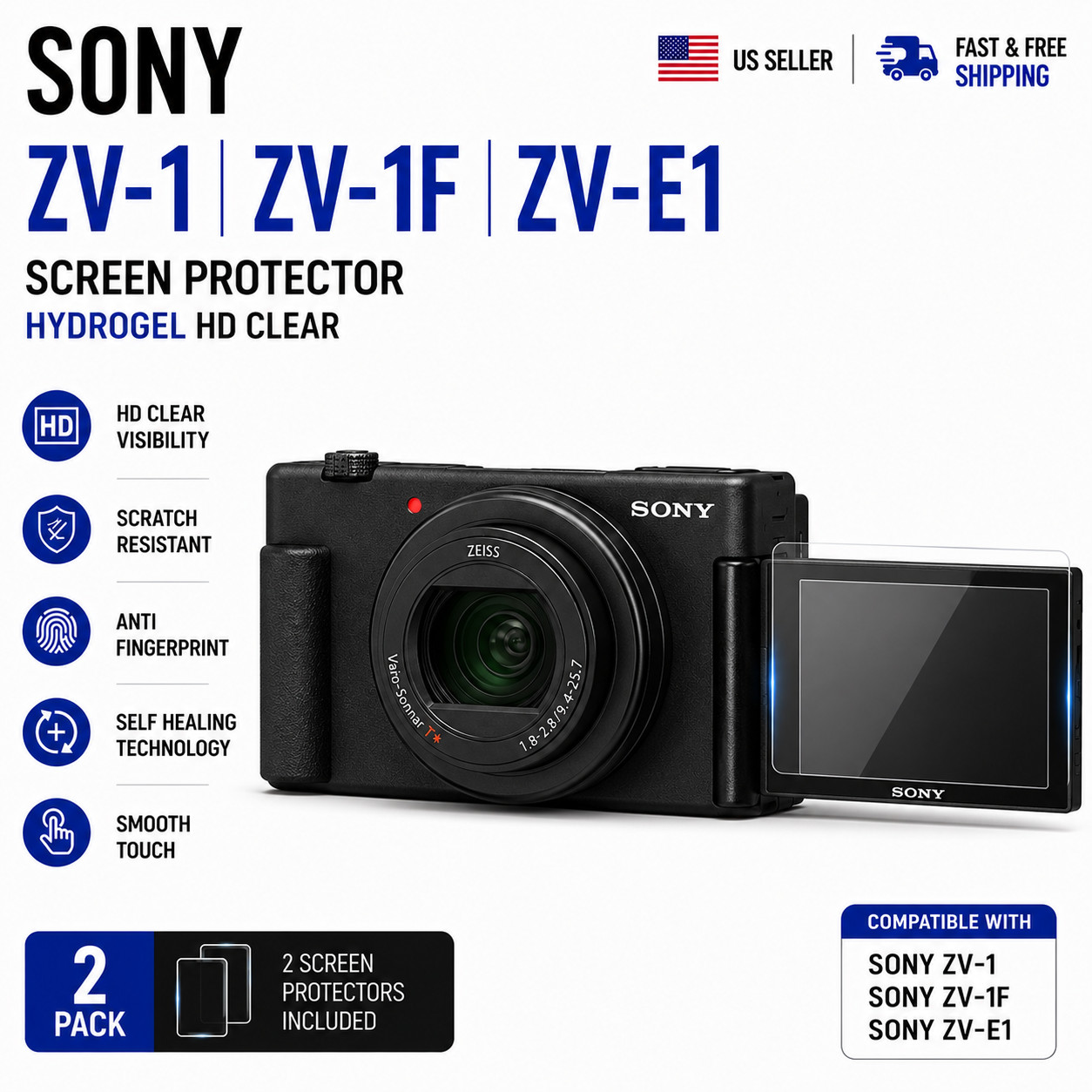 Sony ZV-1 ZV-1F ZV-E1 Vlog Camera Screen Protector Hydrogel HD Clear
