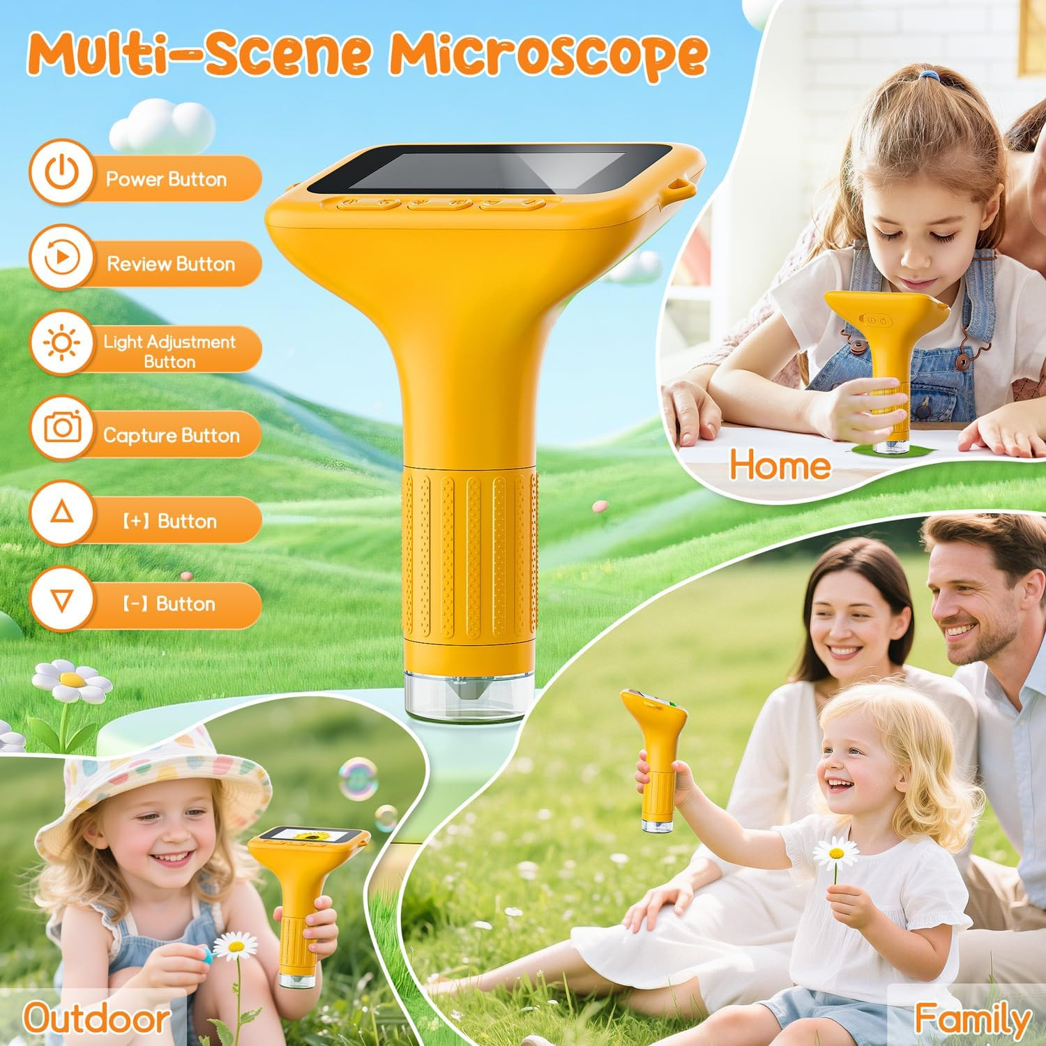 SKYBASIC Digital Microscope for Kids, 3" Screen 1000X Handheld Microscope HD Poc