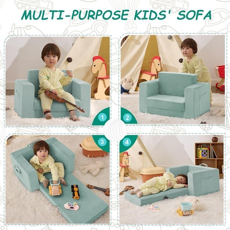 2 in 1 Toddler Sofa Chair Portable Kids Recliner Lightweight Folding Couch New