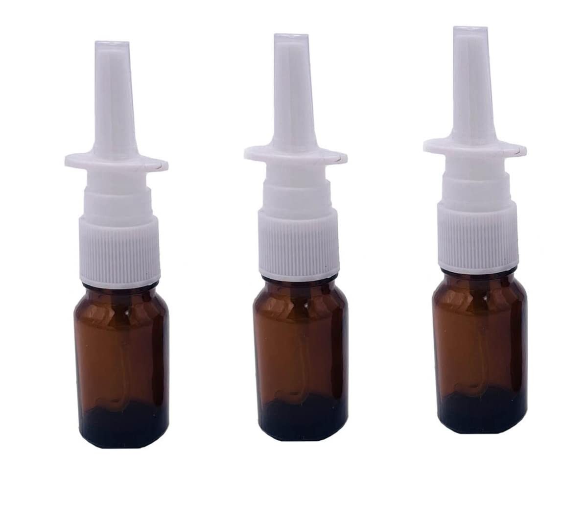 Erioctry 3Pcs 15Ml Empty Refillable Amber Glass Nasal Bottle Pump Clea
