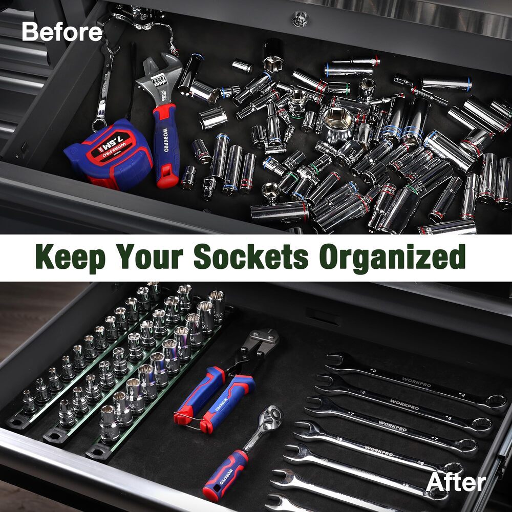 WORKPRO Magnetic Socket Organizer 1/2''Heavy Duty Socket Holder, Socket Rack Kit