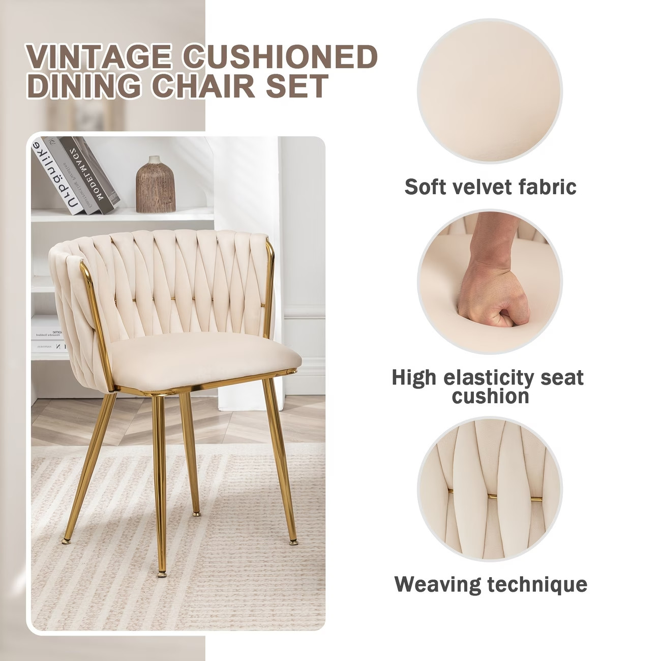 6 Velvet Dining Chairs, Modern Upholstered Dining Chairs with Golden Metal Legs