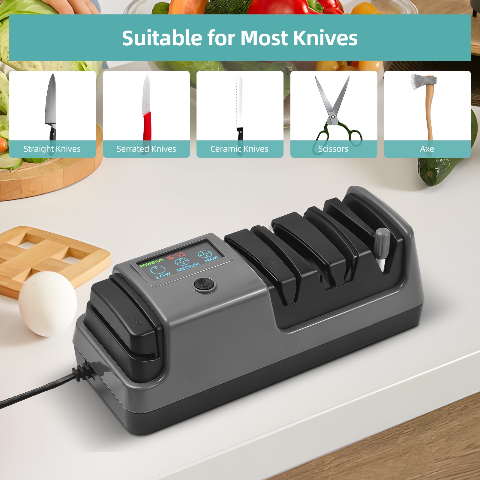 5 in 1 Electric Knife Sharpener-3 Rotational Speed Adjustable Knife Sharpener US