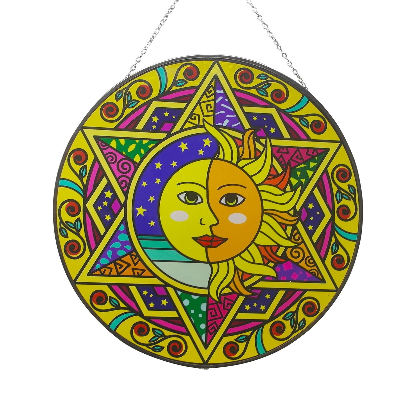 Large 30cm diameter Sun and moon eclipse glass sun catcher with chain