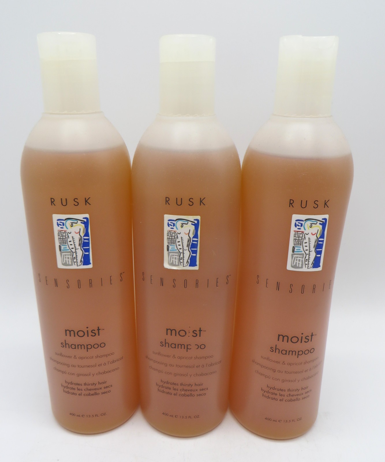 RUSK MOIST SHAMPOO SUNFLOWER & APRICOT  13.5 oz X 3
