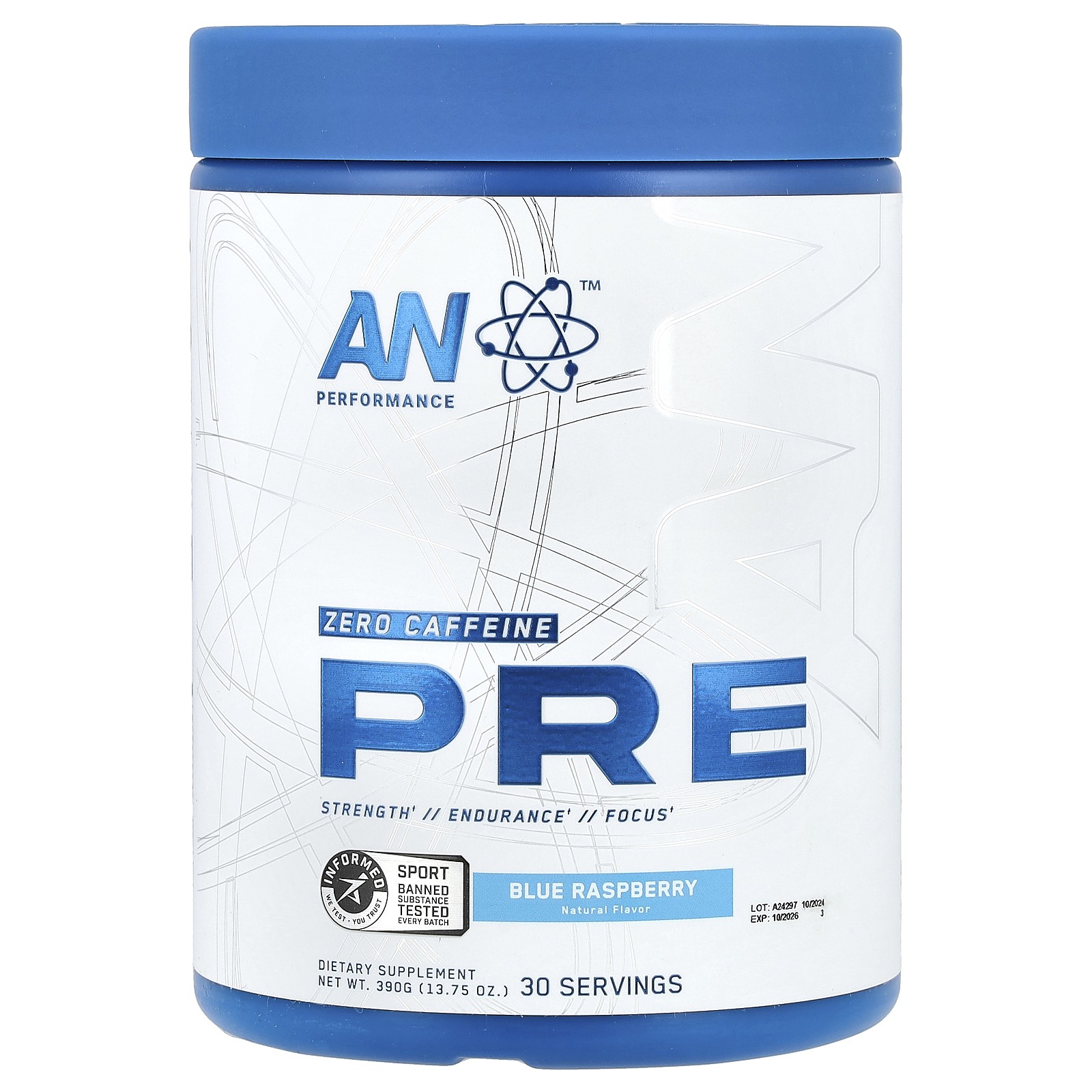 Pre-Workout, Zero Caffeine, Blue Raspberry, 13.75 oz (390 g)