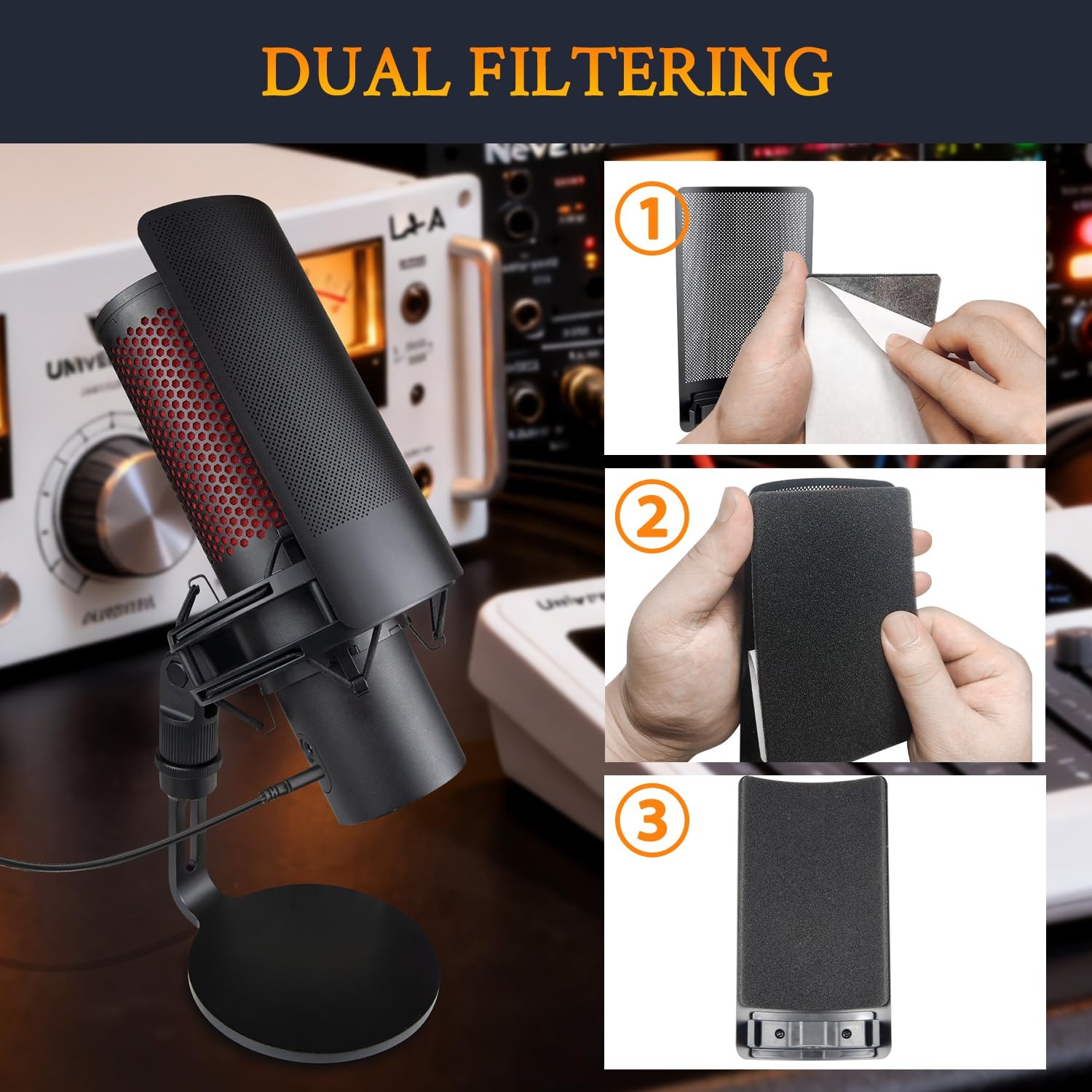 SOULWIT Shield Microphone Pop Filter for HyperX QuadCast/S/2/2S, Mic Black