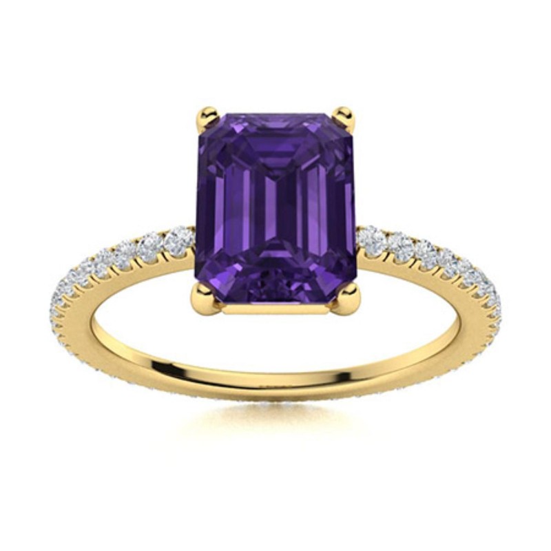 Natural Amethyst 925 Silver Solitaire with Accents Engagement Ring Jewelry