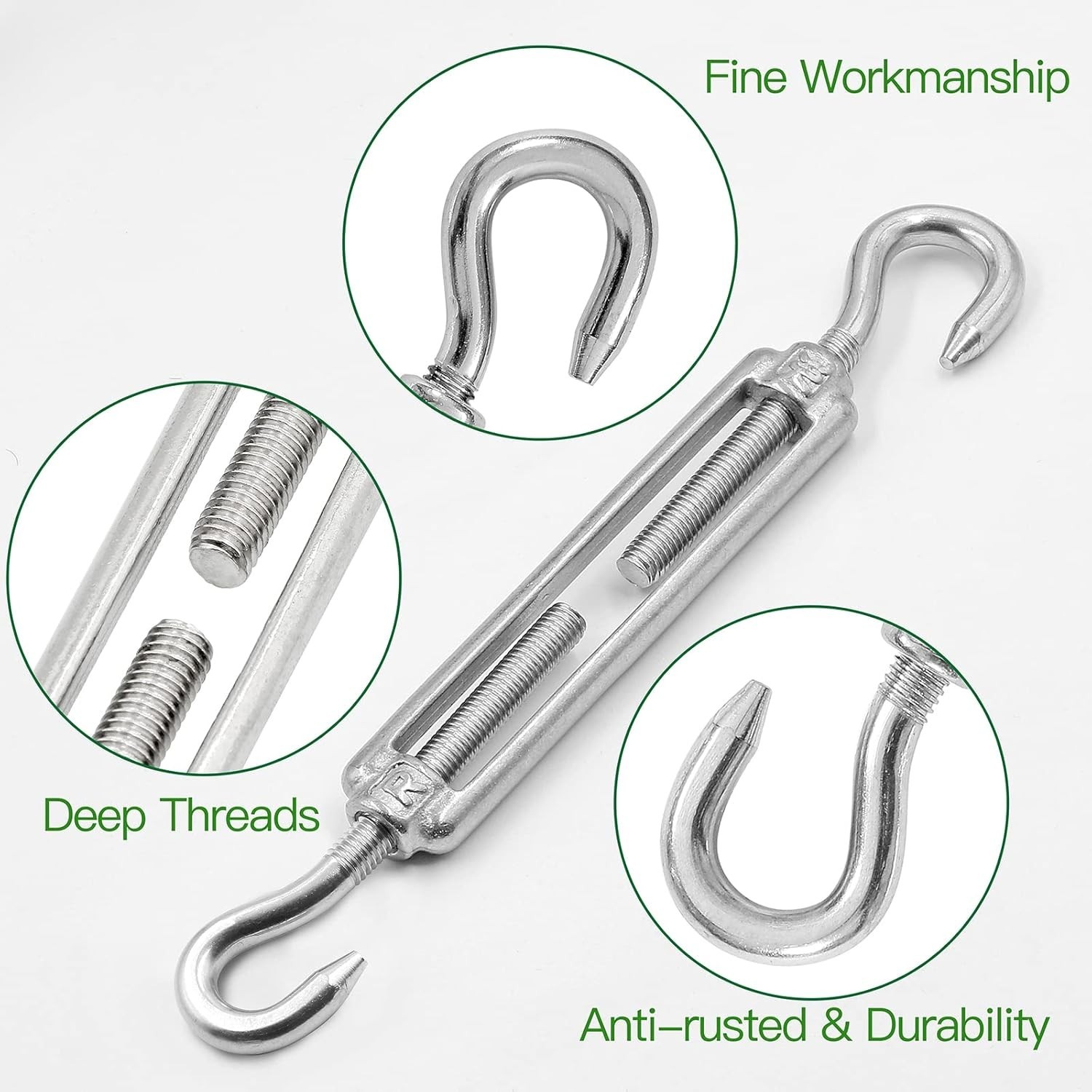 Durable M5 Hook & Hook Turnbuckle Set - Corrosion Resistant, 125lbs Capacity