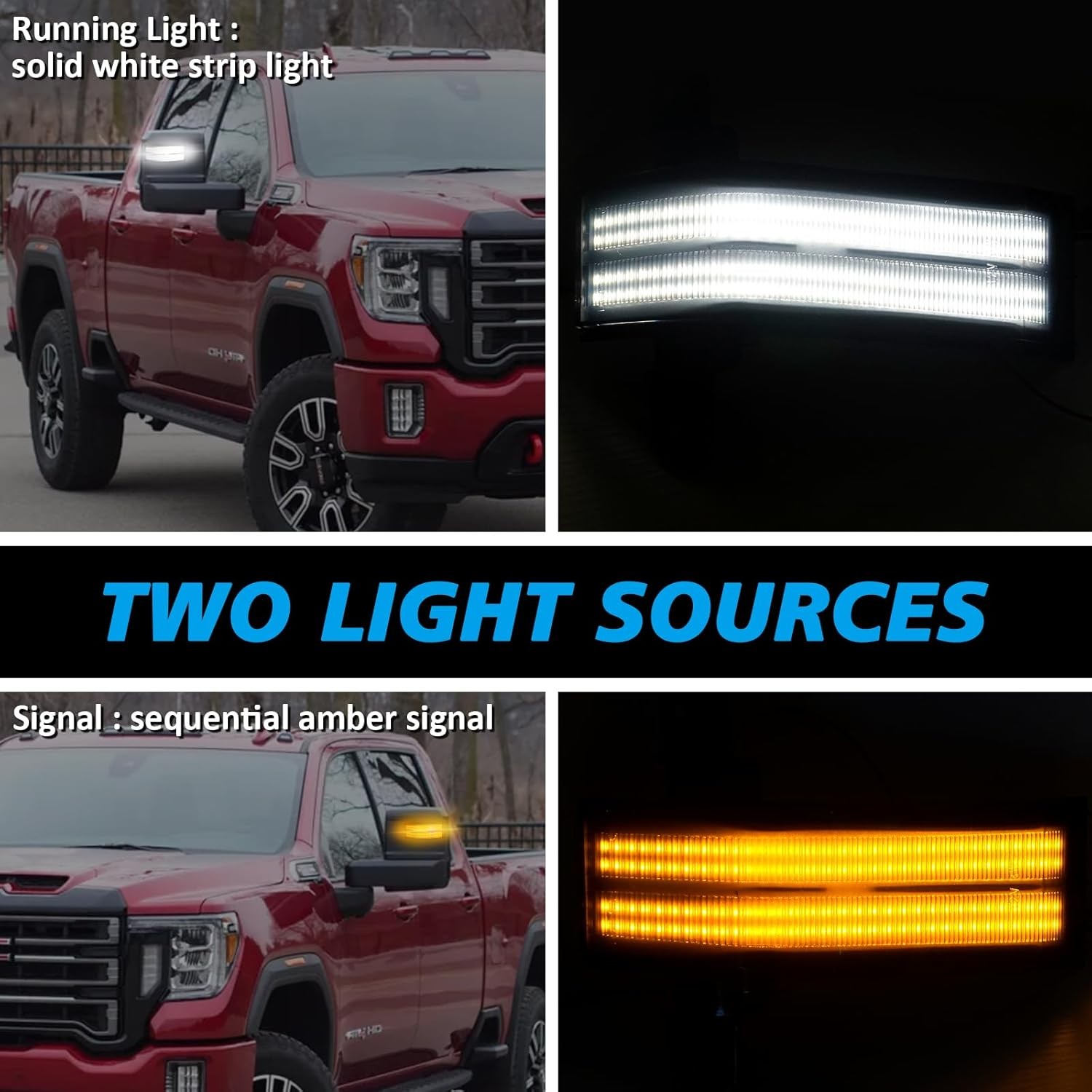 Sequential LED Side Mirror Marker Light For 2014-2019 Chevy Silverado GMC Sierra
