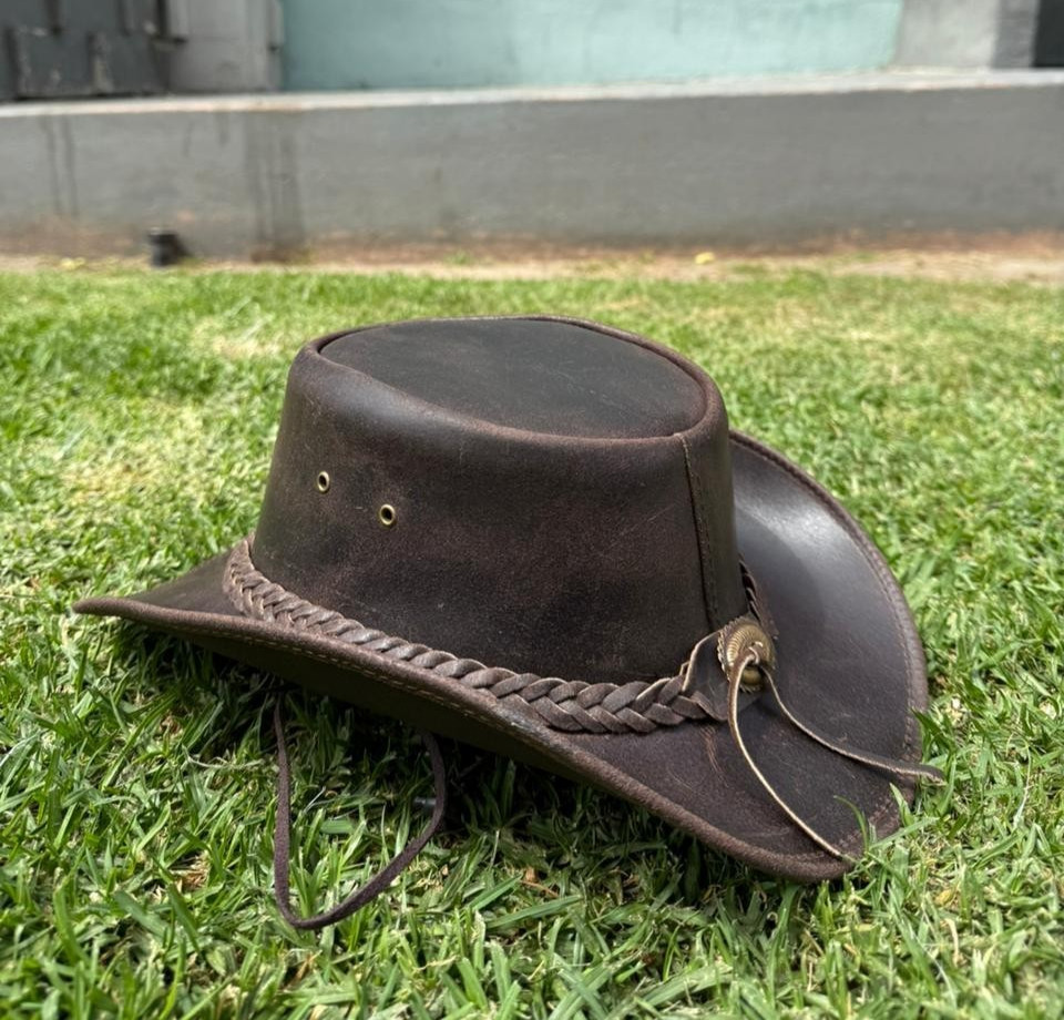 Brown Cowboy Hat Real Leather Men Australian Western Style Bush Hat
