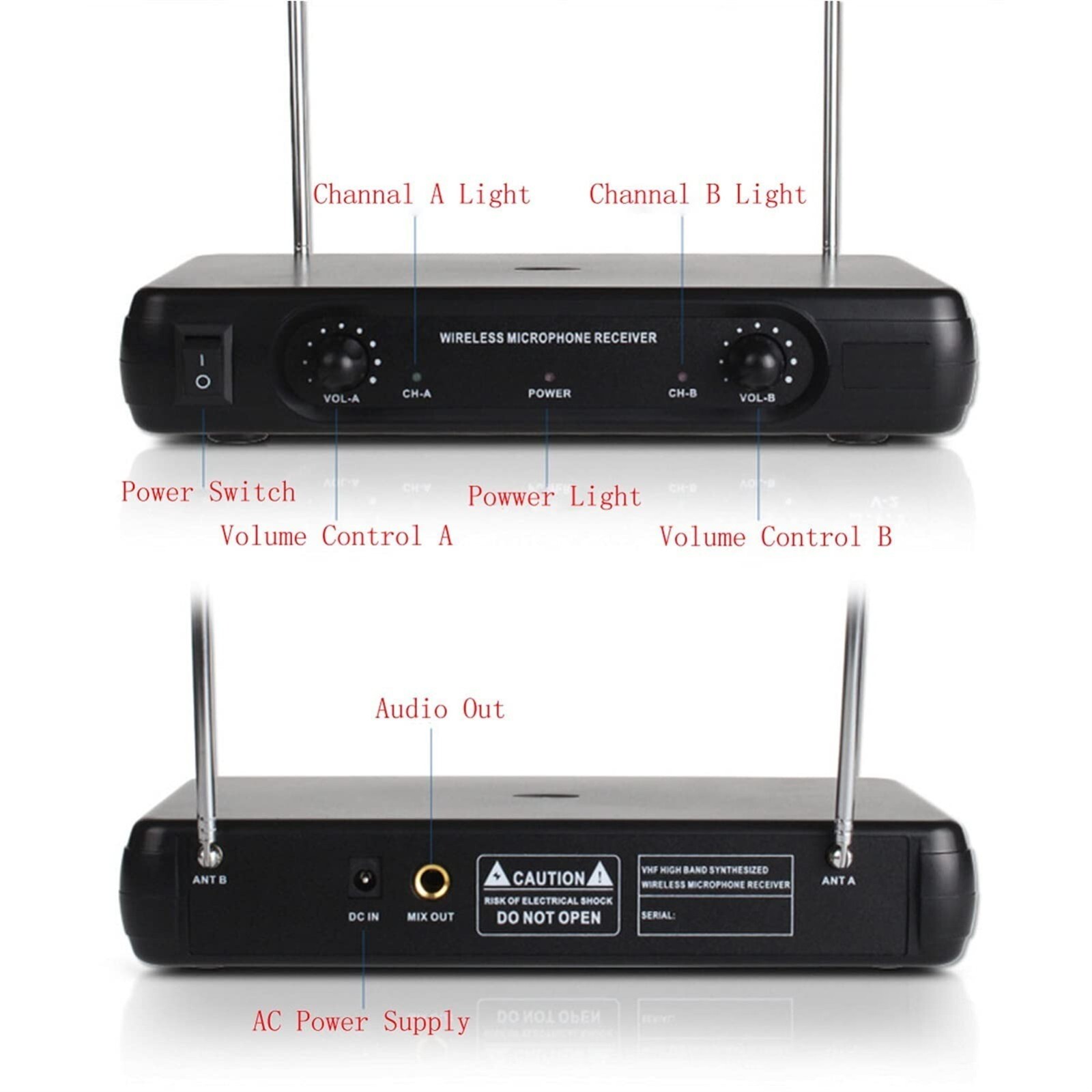 2PCS Professional VHF Wireless Microphone Handheld Mic System Karaoke W/Receiver