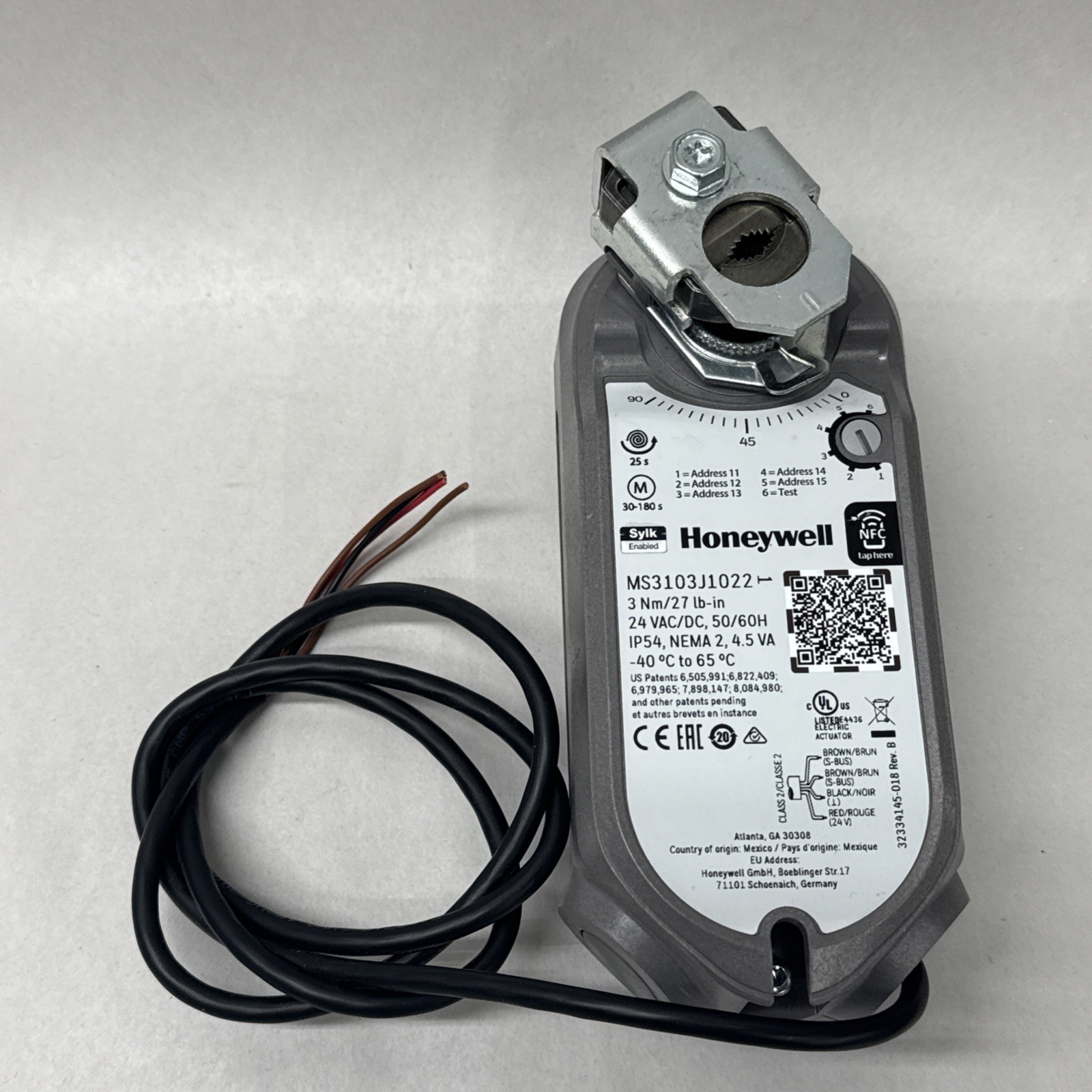 Honeywell MS3103J1022 Direct Coupled Damper Actuator 3 Nm 24V Sylk 30-180s