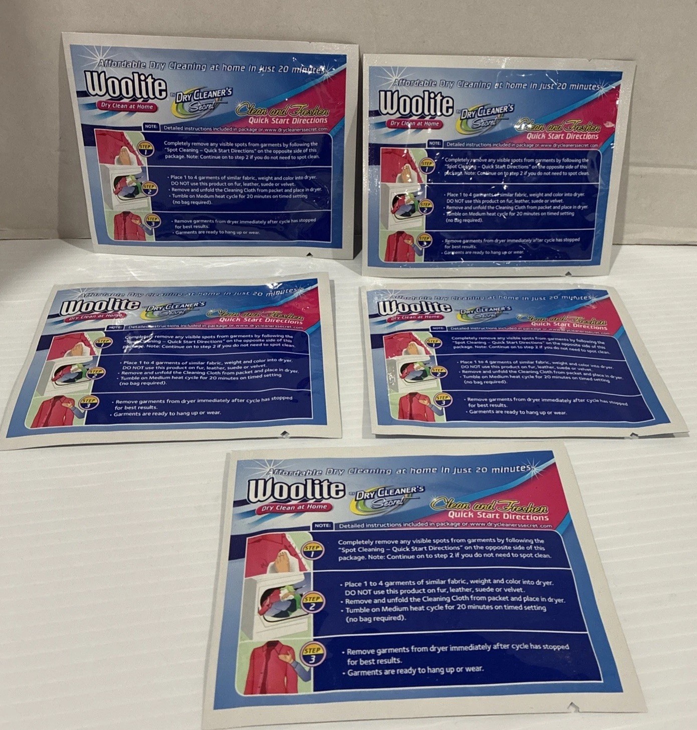 Woolite Dry Clean At Home by Dry Cleaner's Secret -  5 Cloths - New Old Stock