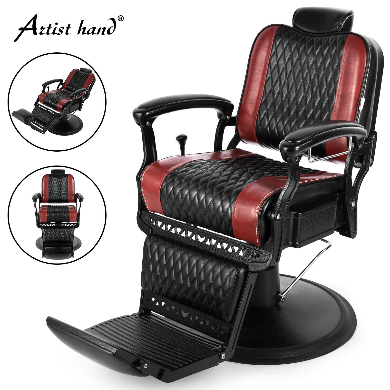 Black+Red Vintage Recline All Purpose Hydraulic Barber Chair Salon BeautyStyling