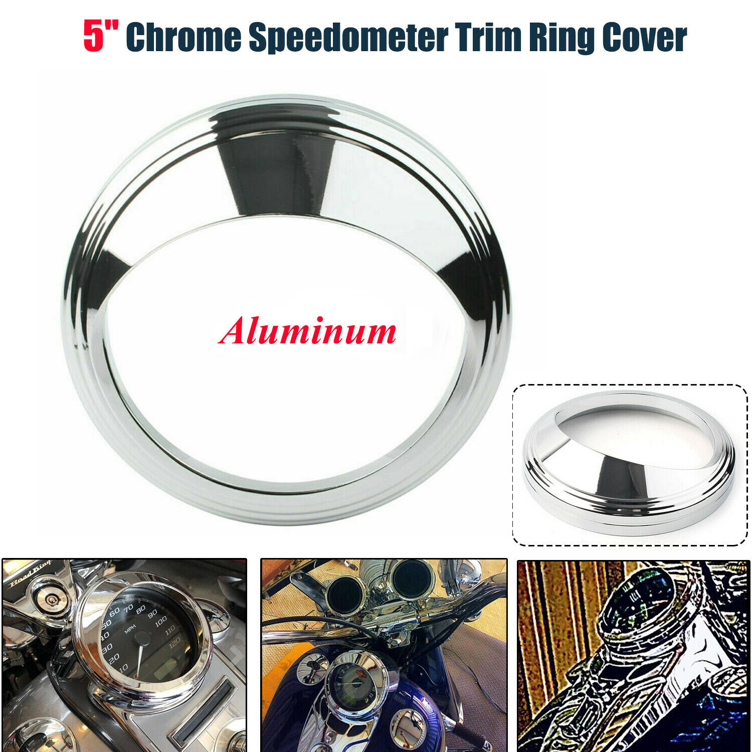 aluminum chrome plated trim ring visor cover  5" for Harley Speedometer USA STOC
