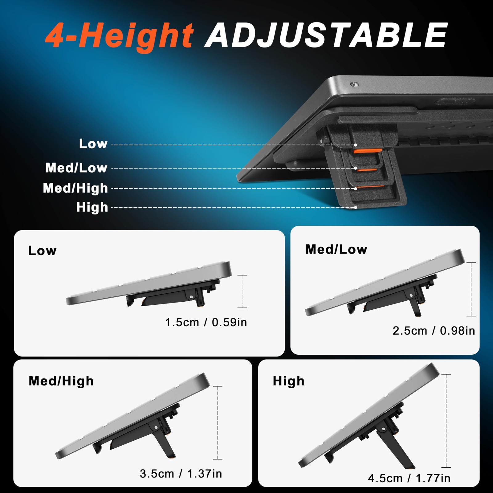 Orange Adjustable Computer Keyboard Stand Ergonomic Desktop Riser Extendable