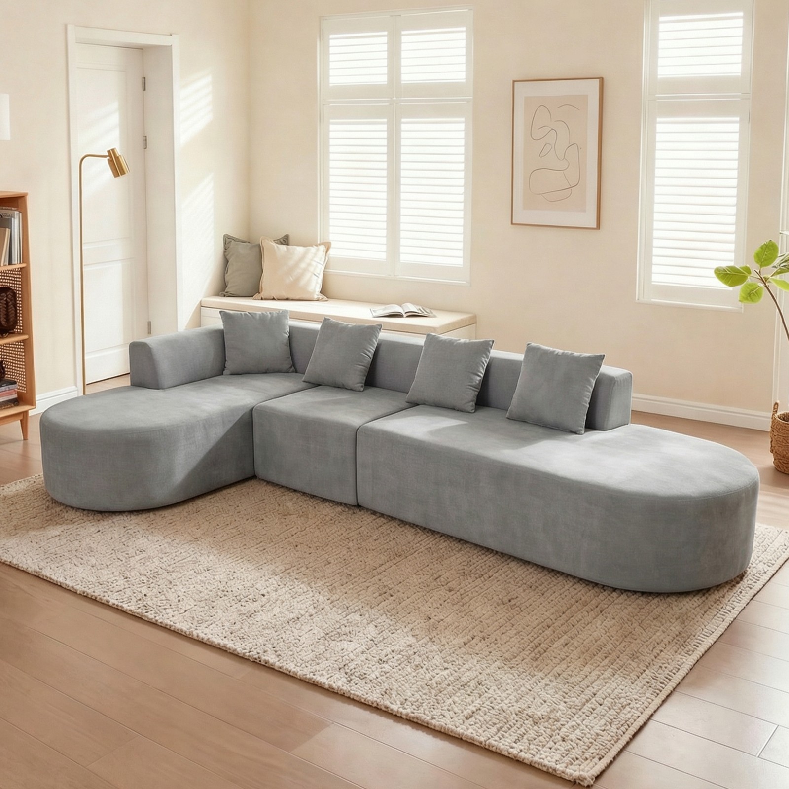 L Shaped Modular sectional couches Sofa,135" Corduroy Boneless Couches with Dee