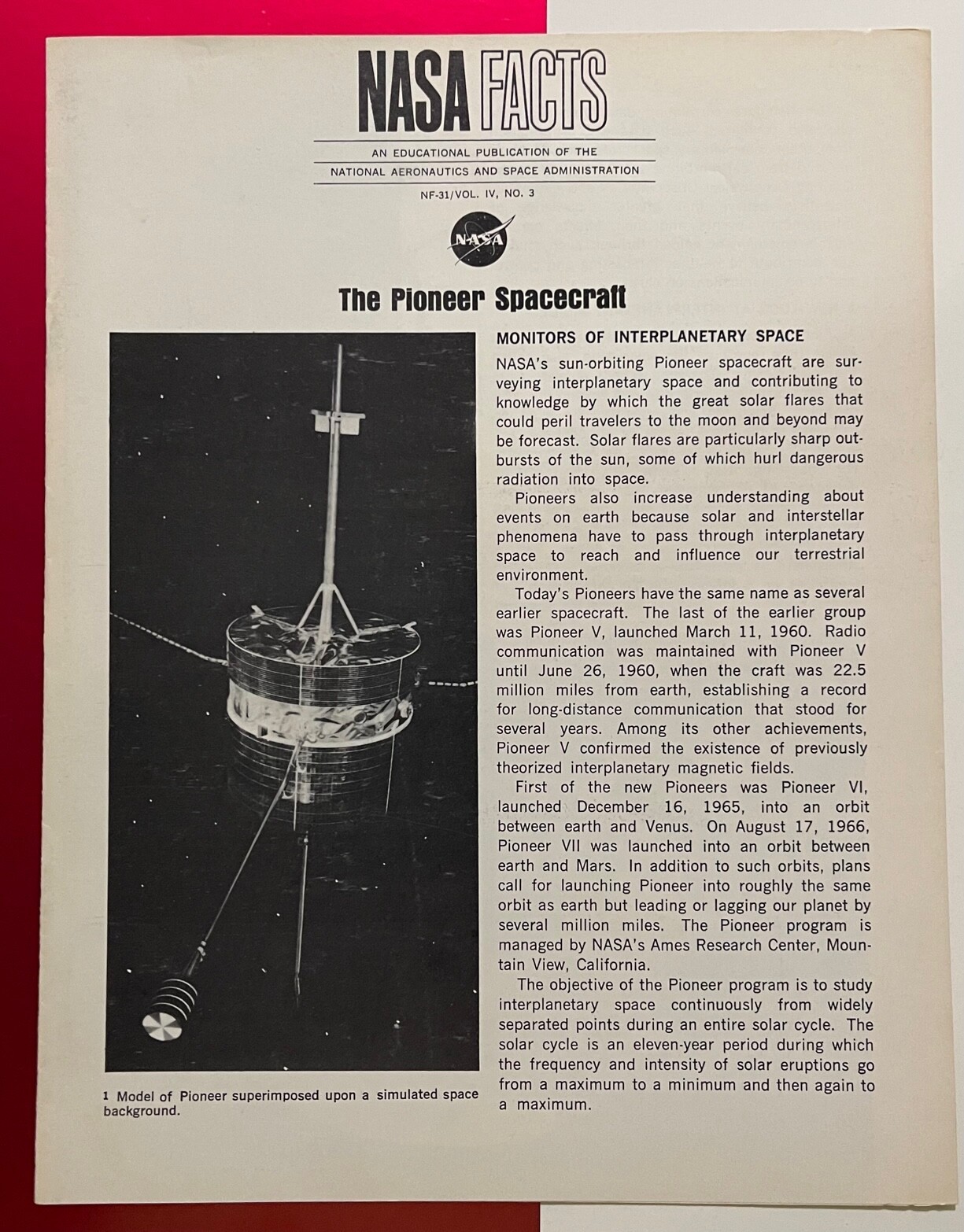 THE PIONEER SPACECRAFT  ORIGINAL NASA FACTS PUBLICATION