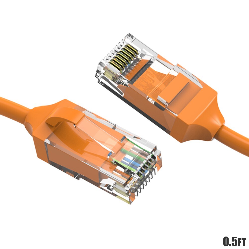 0.5FT CAT6 RJ45 Slim Ethernet LAN Network Cable UTP Copper Wire 28AWG Orange