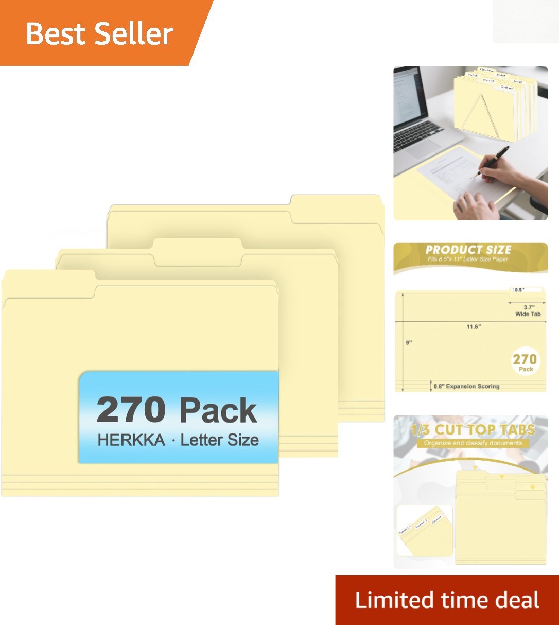 Eco-Friendly Manila Folders - 270 Count with Expandable Design for Tidy Storage