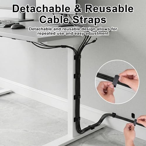 Cable Management Under Desk,Detachable Cable Management,Adjustable Hook Black