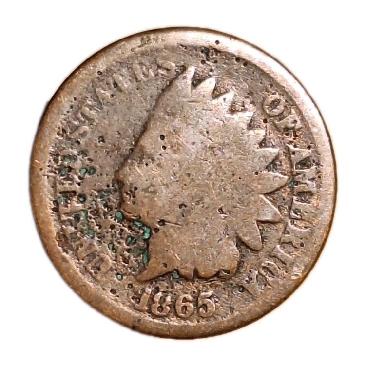 1865 Indian Head Penny Tough Date Decent Details Spotty Corrosion Light Pitting