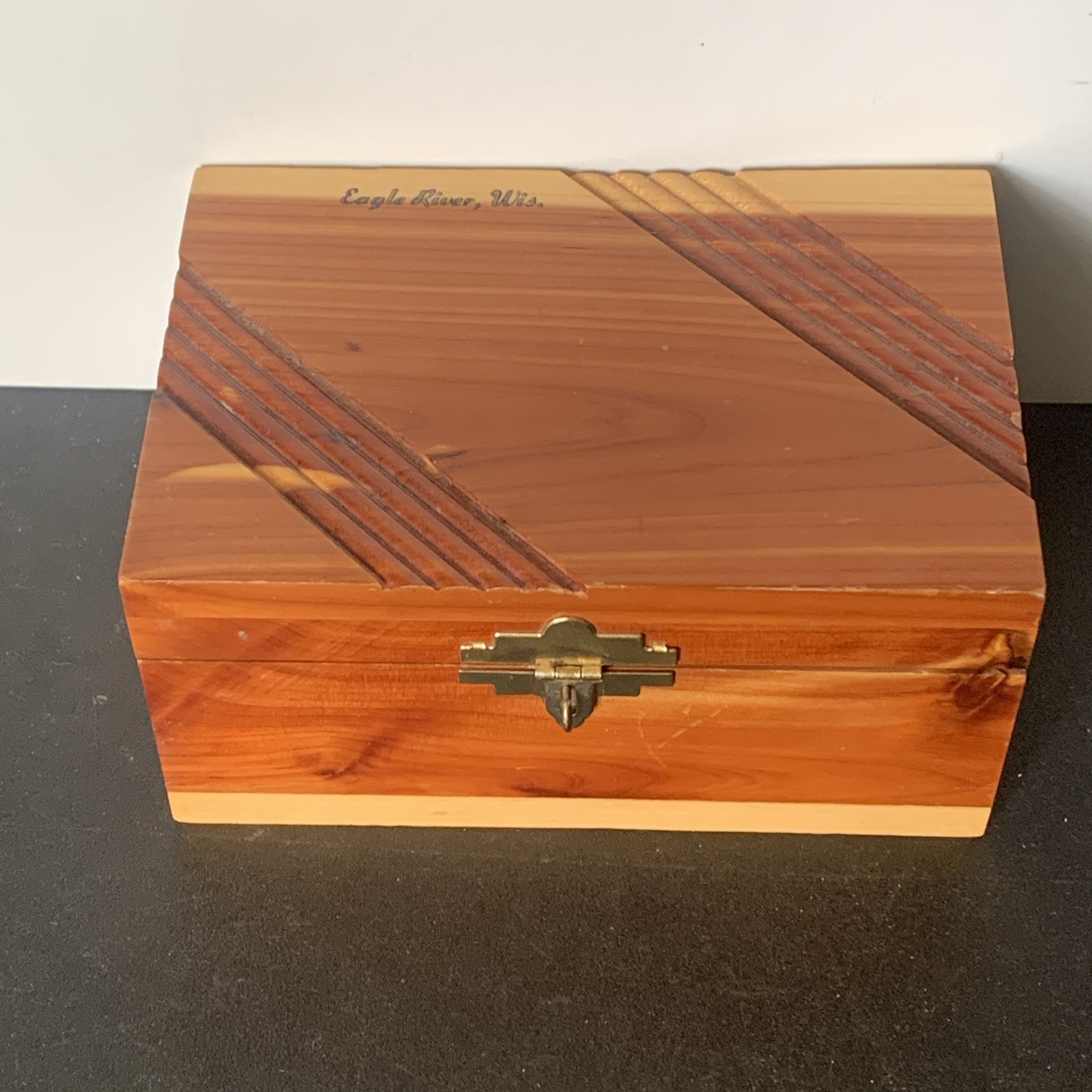 Eagle River Wisconsin Cedar Trinket Box 6.5” W x 3.25” T x 4.25” D