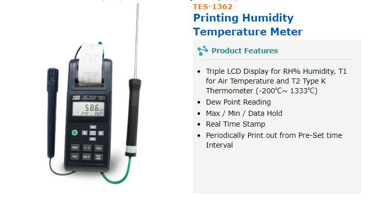 TES-1362 Printing Humidity Temperature Meter,Air Temperature/Type K