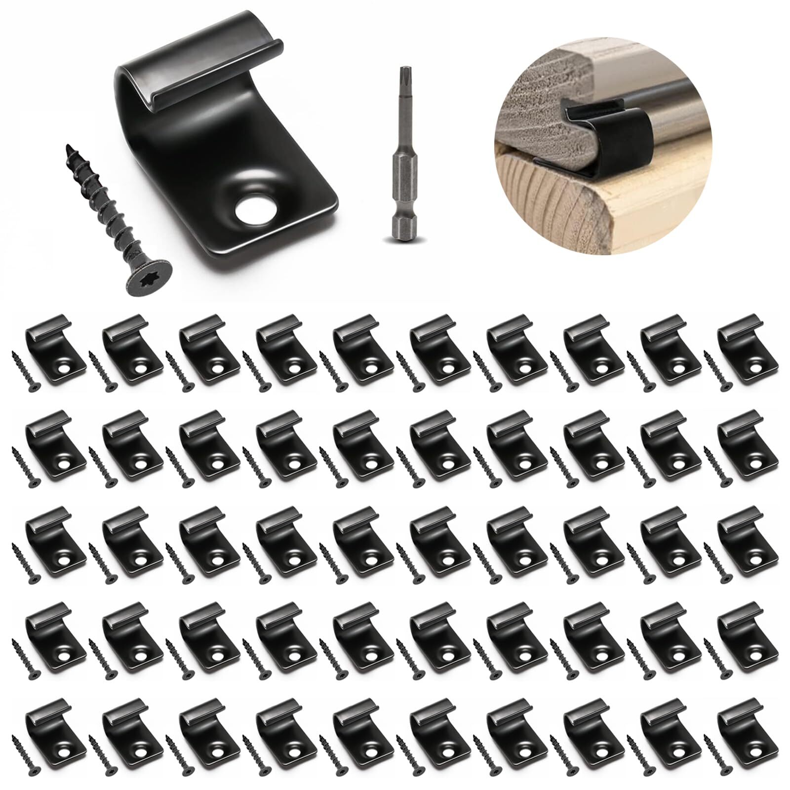 Deck Clips, 50 Pack Universal Decking Clips with 52 Torx Srews, 1 Torx Bit