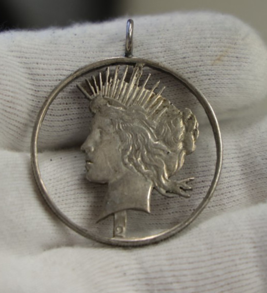 Authentic US Peace Silver Dollar Cut Out w/ Loop for Pendant