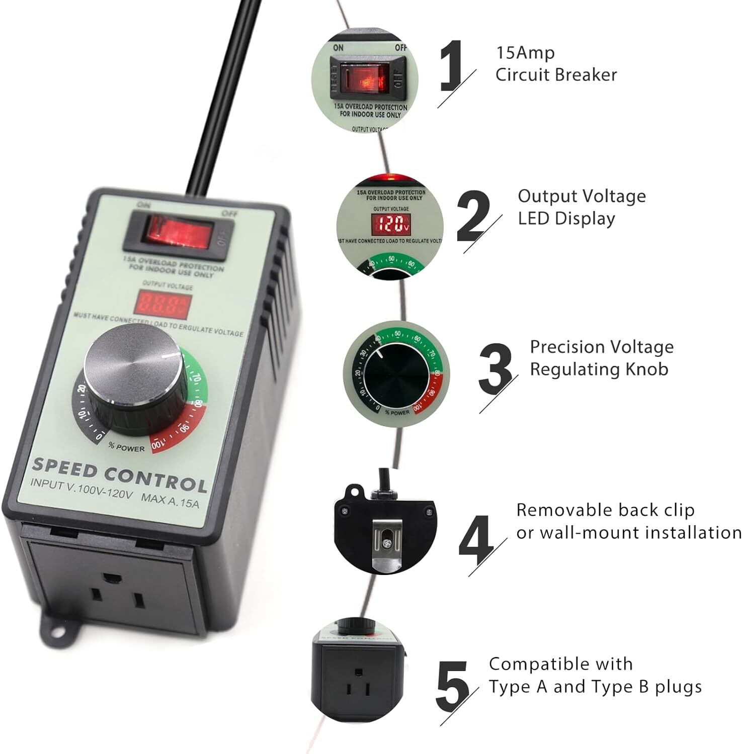 AC Motor Speed Controller 120V Variable Speed Controller Fan Speed Controller
