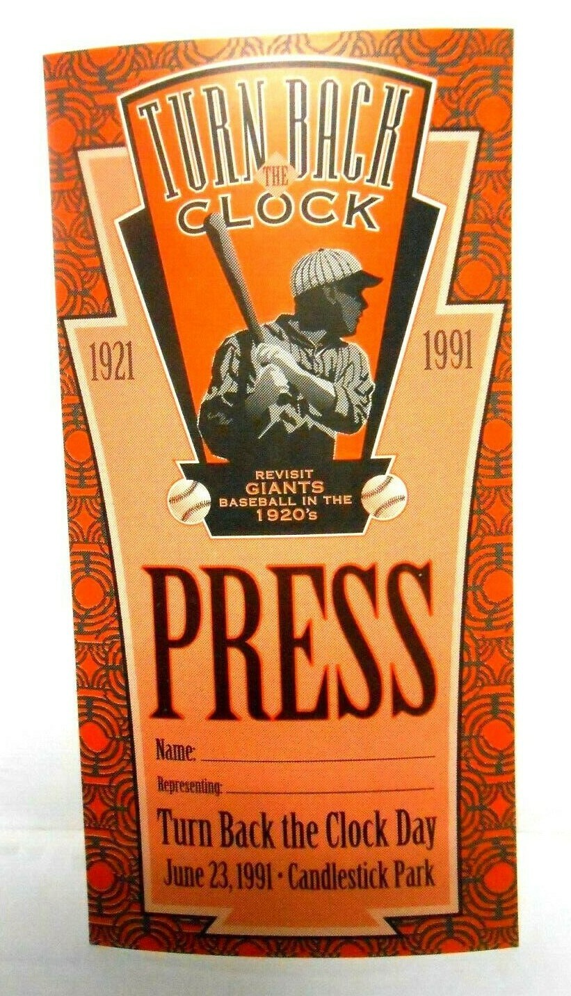 RARE Original 1991 San Francisco Giants Turn Back the Clock Game Day PRESS PASS