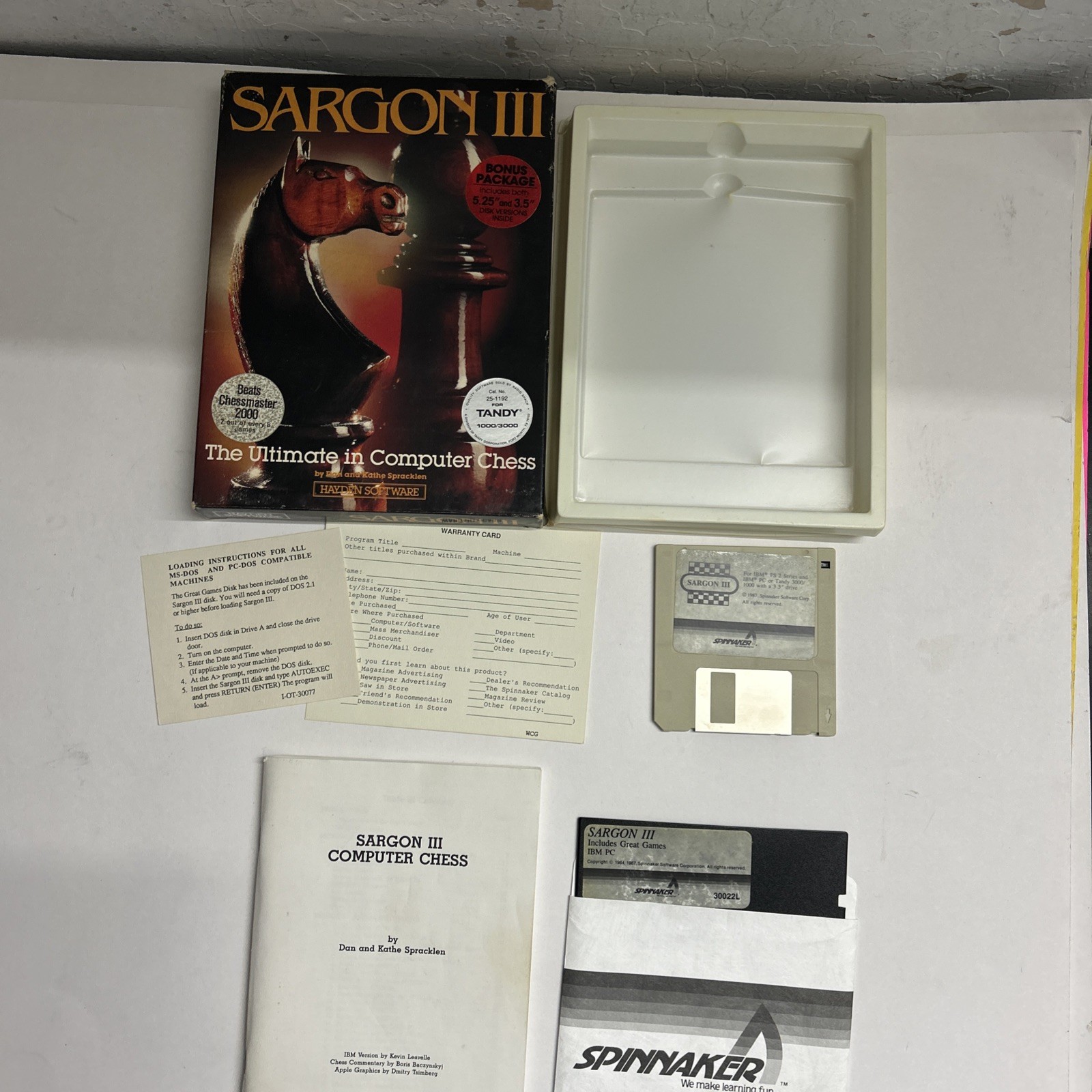 Sargon 3 III Computer Chess Software - IBM PC 5.25" Floppy Disk