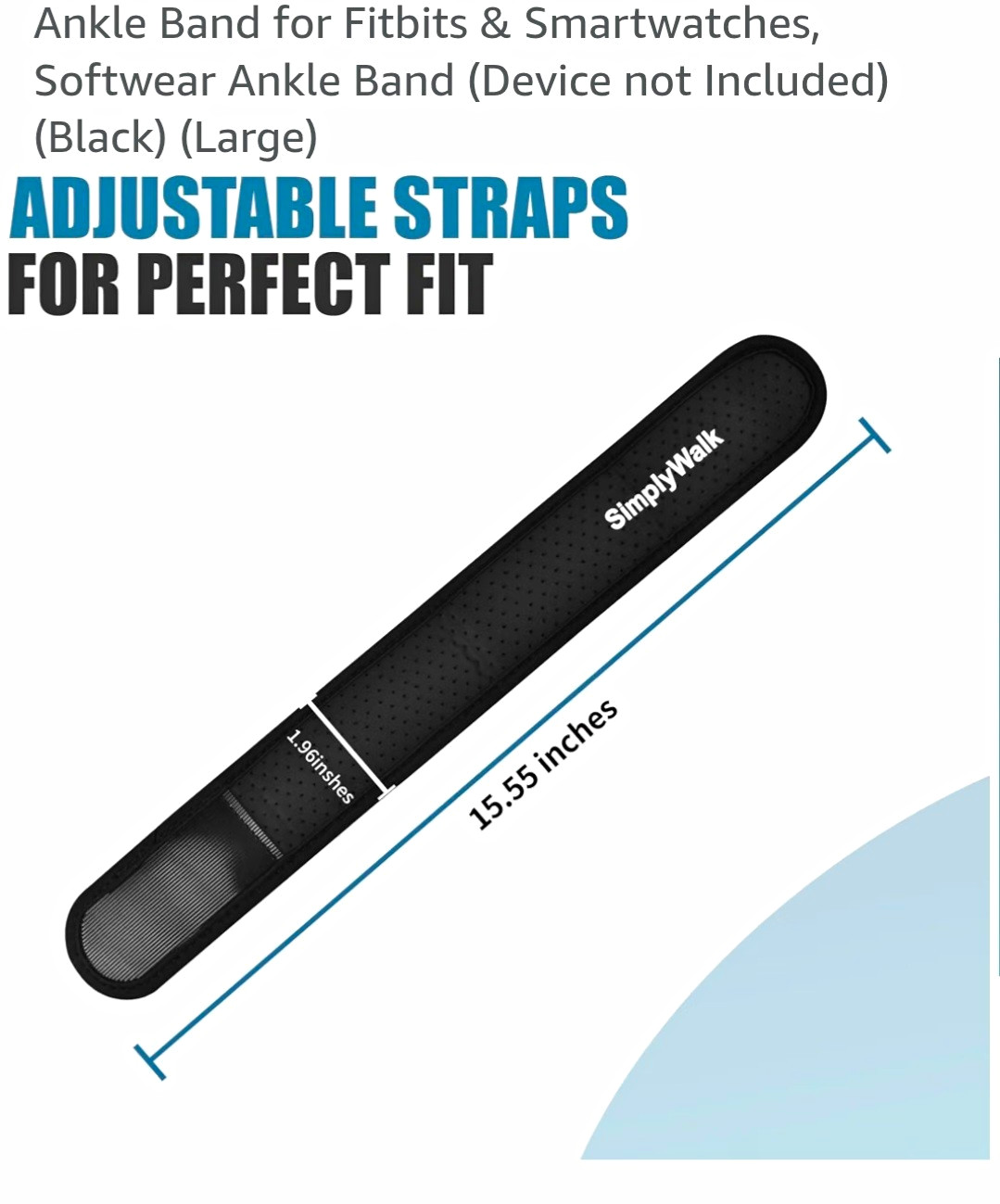 SimplyWalk Adjustable Black Ankle Band for Fitbit Smartwatch/Fitness Tracker