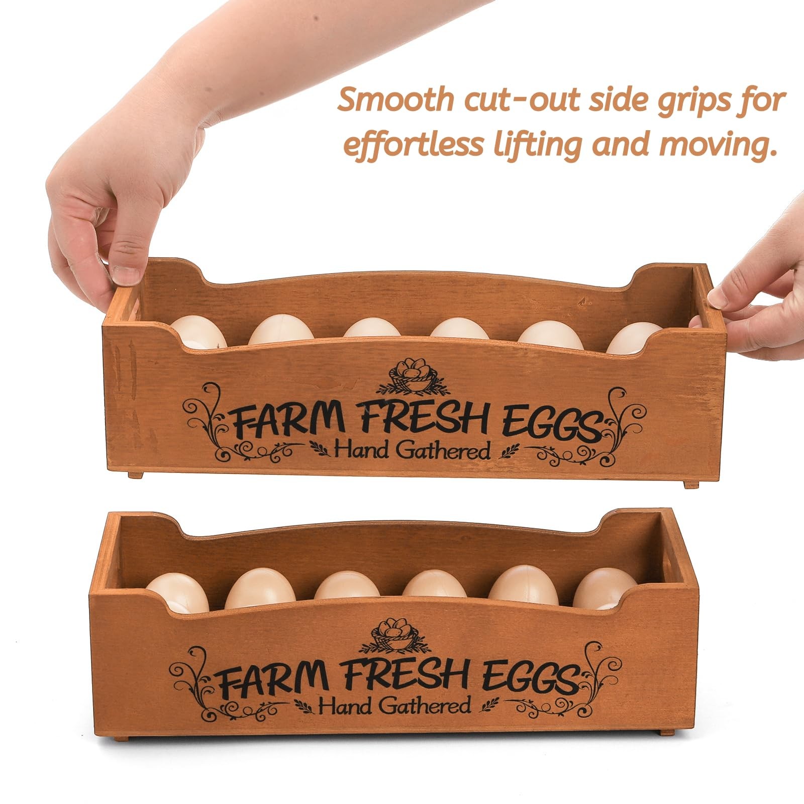 Wooden Egg Holder for Countertop, Stackable 2-Tier Egg Crates for 24 Eggs wit...