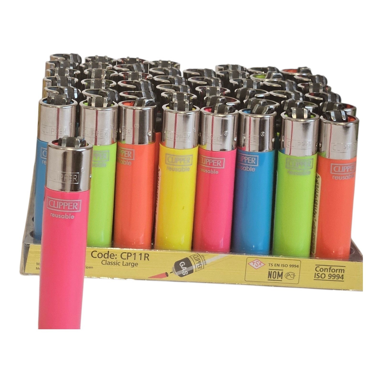 8x Clipper Reusable Lighters Assorted  Solid Colors Removable Flint Refillable
