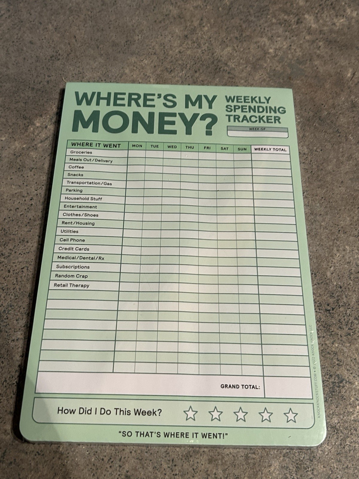 Where's my Money weekly spending tracker (knock knock)