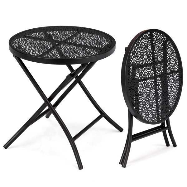 18in Folding Round Coffee Patio Side Table Metal For Patio Yard Balcony Garden