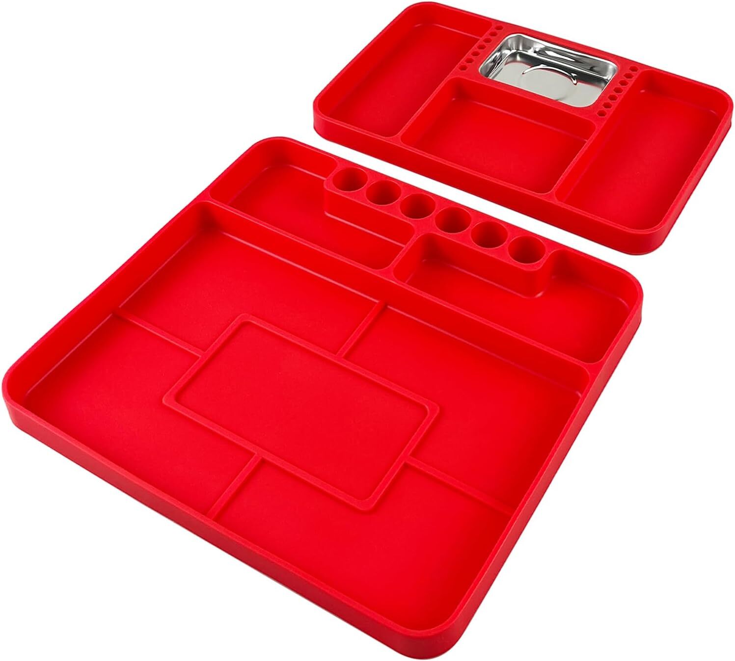 C&T 2 Piece Silicone Tool Tray with Magnetic Small Parts Tray, Automotive Non-Sl