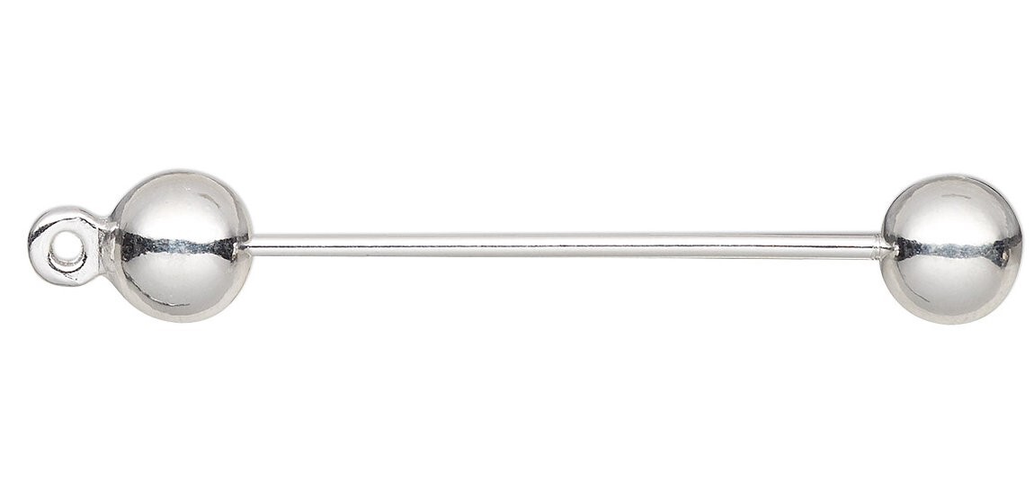 10 Silver Plated Brass 36.5mm Long Drop Pins w/ 6mm Twist Off Ball for 1mm Hole*